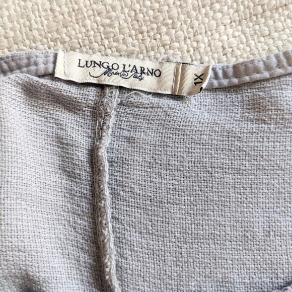 LUNGO L’ARNO Made In Italy Womens Plus 1X 100% Linen Top Gray Floral High Low - Picture 4 of 4